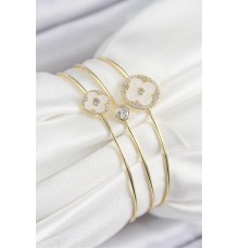 Pirinç Zirkon Taşlı Yonca Model Gold Renk Vip 3'lü Kadın Bileklik