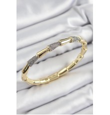 Pirinç Zirkon Taşlı Kemik Model Gold Renk Vip Kadın Bileklik