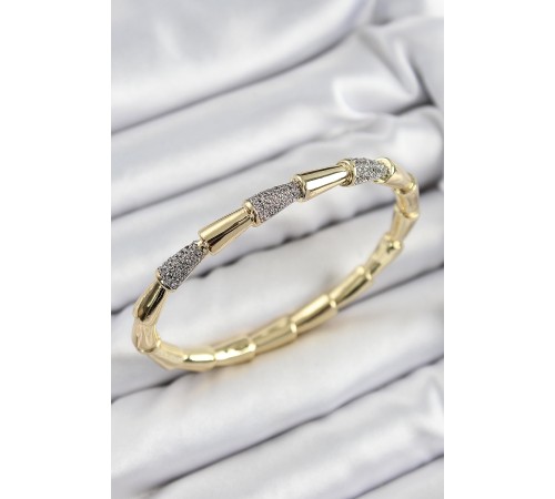 Pirinç Zirkon Taşlı Kemik Model Gold Renk Vip Kadın Bileklik