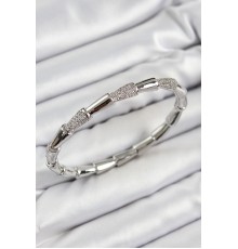 Pirinç Zirkon Taşlı Kemik Model Gümüş Renk Vip Kadın Bileklik