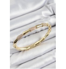 Pirinç Zirkon Taşlı Kemik Model Gold Renk Vip Kadın Bileklik