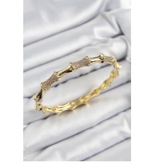 Pirinç Zirkon Taşlı Kemik Model Gold Renk Vip Kadın Bileklik