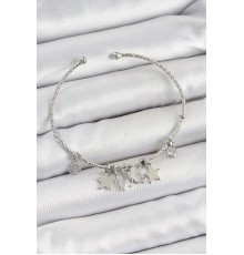 Pirinç Zirkon Taşlı Kelebek Ve Yıldız Model Gümüş Renk Charm Bileklik