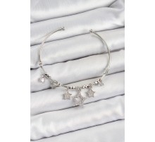 Pirinç Zirkon Taşlı Yıldız Model Gümüş Renk Charm Bileklik