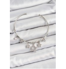 Pirinç Zirkon Taşlı Yıldız Model Gümüş Renk Charm Bileklik