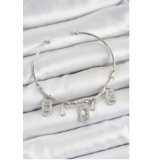 Pirinç Zirkon Taşlı Dikdörtgen Model Gümüş Renk Charm Bileklik