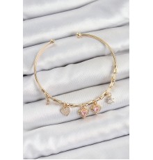 Pirinç Zirkon Taşlı Pembe Kalp Model Gold Renk Charm Bileklik