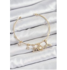 Pirinç Zirkon Taşlı İstiridye Ve Deniz Yıldızı Model Gold Renk Charm Bileklik