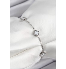 316L Çelik Beyaz Sedef Yonca Model Gümüş Renk Kadın Bileklik