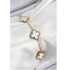 316L Çelik Beyaz Sedef Yonca Model Gold Renk Kadın Bileklik