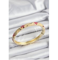 Mineli Pirinç Pembe Ve Krem Çiçek Motifli Gold Renk Kadın Kelepçe