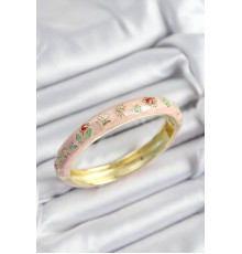 Mineli Pirinç Pembe Çiçek Motifli Gold Renk Kadın Kelepçe