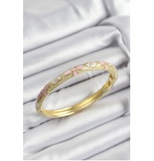Mineli Pirinç Pembe Hardal Ve Krem Çiçek Motifli Gold Renk Kadın Kelepçe