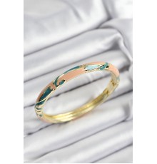 Mineli Pirinç Krem Ve Yeşil Mermer Motifli Gold Renk Kadın Kelepçe