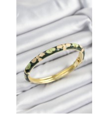 Mineli Pirinç Krem Ve Yeşil Çiçek Motifli Gold Renk Kadın Kelepçe