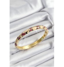 Mineli Pirinç Fuşya Ve Krem Petek Motifli Gold Renk Kadın Kelepçe