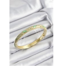 Mineli Pirinç Yeşil Yaprak Motifli Gold Renk Kadın Kelepçe