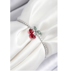 Pirinç Zirkon Taşlı Kiraz Model Gümüş Renk Asansörlü Kadın Bileklik