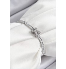 Pirinç Zirkon Taşlı X Detaylı Su Yolu Model Gümüş Renk Asansörlü Kadın Bileklik