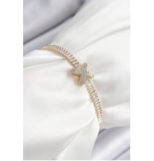 Pirinç Zirkon Taşlı X Detaylı Su Yolu Model Gold Renk Asansörlü Kadın Bileklik