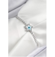 Pirinç Zirkon Taşlı Nazar Yıldız Model Gümüş Renk Asansörlü Kadın Bileklik