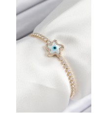 Pirinç Zirkon Taşlı Nazar Yıldız Model Gold Renk Asansörlü Kadın Bileklik