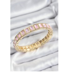 Pirinç Pembe Zirkon Taşlı Dikdörtgen Model Gold Renk Lastikli Kadın Bileklik