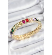 Pirinç Karışık Zirkon Taşlı Dikdörtgen Model Gold Renk Lastikli Kadın Bileklik