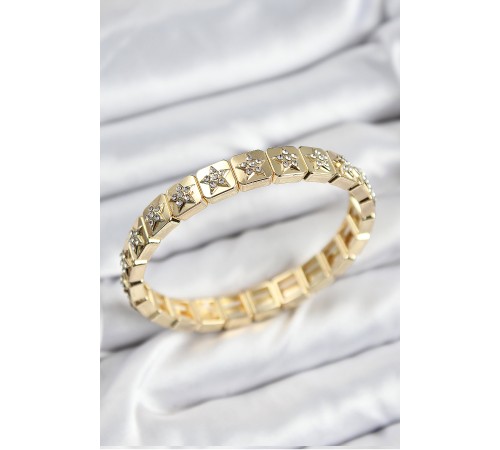 Pirinç Zirkon Taşlı Yıldız Model Gold Renk Lastikli Kadın Bileklik