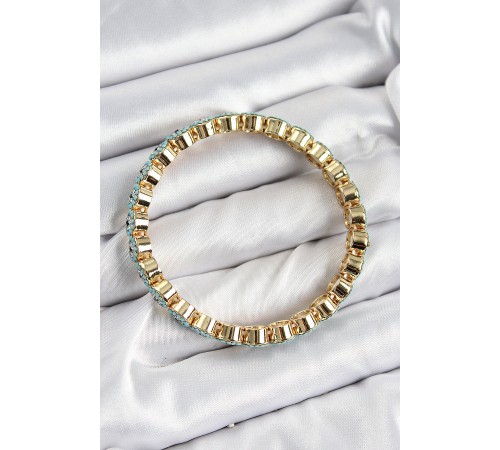 Pirinç Zirkon Taşlı Turkuaz Nazar Model Gold Renk Lastikli Kadın Bileklik