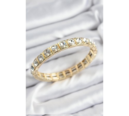 Pirinç Zirkon Taşlı Kare Model Gold Renk Lastikli Kadın Bileklik