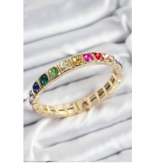 Pirinç Karışık Zirkon Taşlı Kare Model Gold Renk Lastikli Kadın Bileklik