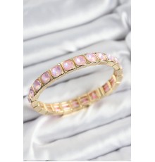 Pirinç Pembe Zirkon Taşlı Kare Model Gold Renk Lastikli Kadın Bileklik