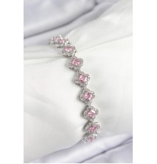 Pirinç Zirkon Taşlı Pembe Yonca Baget Model Gümüş Renk VIP Seri Kadın Bileklik