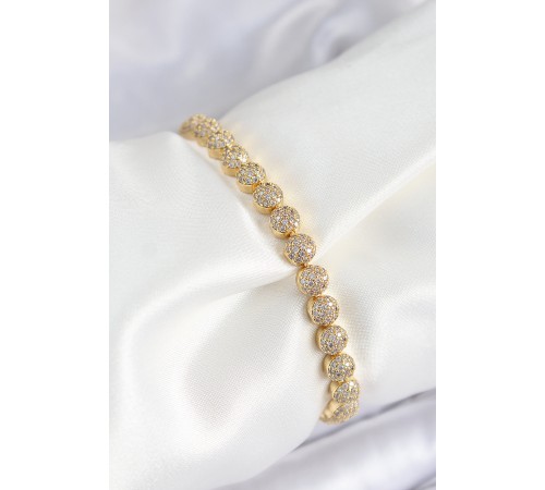 Pirinç Zirkon Taşlı Yarım Topcuk Model Gold Renk VIP Seri Kadın Bileklik