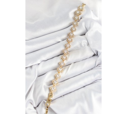 Pirinç Zirkon Taşlı Yonca Baget Model Gold Renk VIP Seri Kadın Bileklik