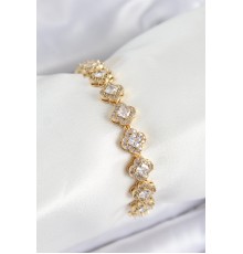 Pirinç Zirkon Taşlı Yonca Baget Model Gold Renk VIP Seri Kadın Bileklik