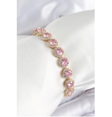 Pirinç Pembe Zirkon Taşlı Daire Baget Model Gold Renk VIP Seri Kadın Bileklik