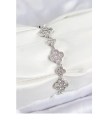 Pirinç Zirkon Taşlı Yonca Model Gümüş Renk VIP Seri Kadın Bileklik