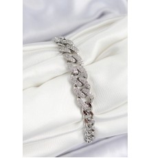 Pirinç Zirkon Taşlı Küba Zincir Model Gümüş Renk Kadın Bileklik