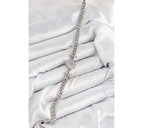 Pirinç Zirkon Taşlı Yonca Model Gümüş Renk Kadın Bileklik