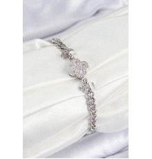 Pirinç Zirkon Taşlı Yonca Model Gümüş Renk Kadın Bileklik