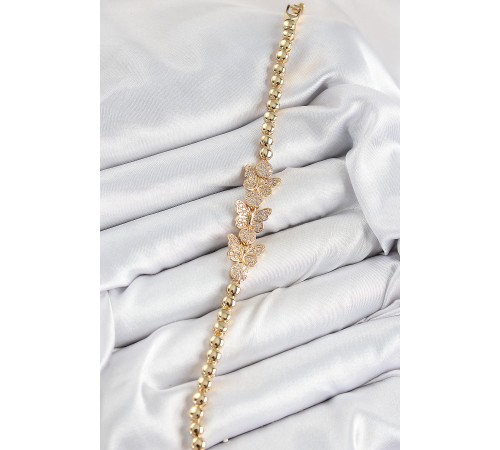 Pirinç Zirkon Taşlı Kelebek Model Gold Renk Kadın Bileklik