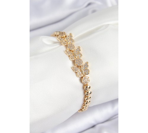 Pirinç Zirkon Taşlı Kelebek Model Gold Renk Kadın Bileklik