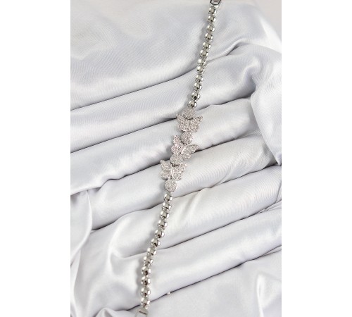 Pirinç Zirkon Taşlı Kelebek Model Gümüş Renk Kadın Bileklik