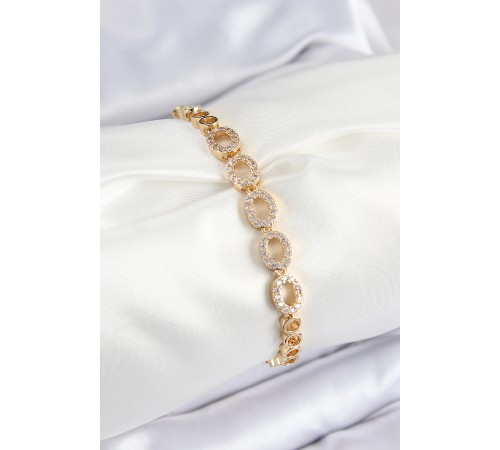 Pirinç Zirkon Taşlı Oval Model Gold Renk Kadın Bileklik