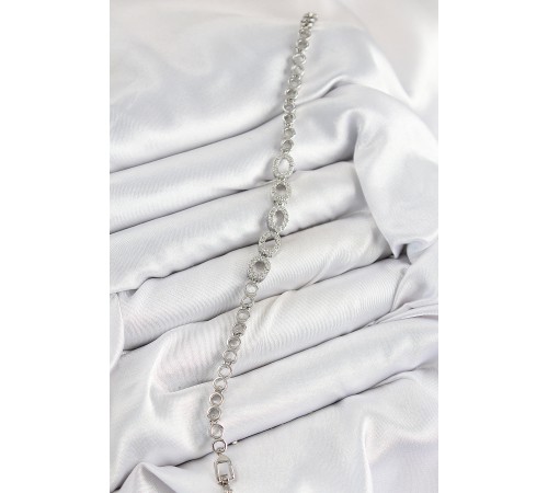 Pirinç Zirkon Taşlı Oval Model Gümüş Renk Kadın Bileklik