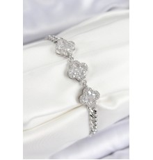 Pirinç Zirkon Taşlı Yonca Model Gümüş Renk Kadın Bileklik