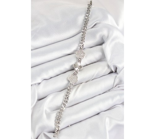 Pirinç Zirkon Taşlı Yonca Model Gümüş Renk Kadın Bileklik