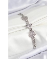 Pirinç Zirkon Taşlı Yonca Model Gümüş Renk Kadın Bileklik